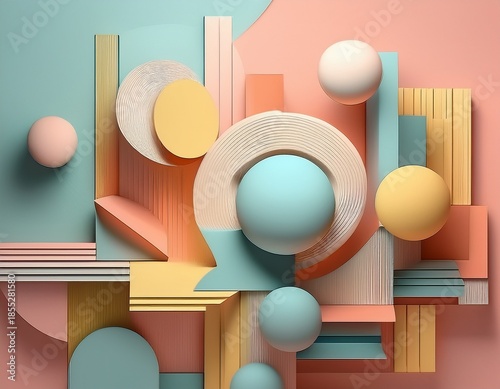 abstract geometric composition with soft pastel colors and shapes