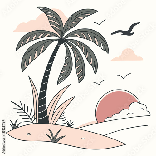Palm Tree Vector Illustration Tropical Summer Beach Nature Design.