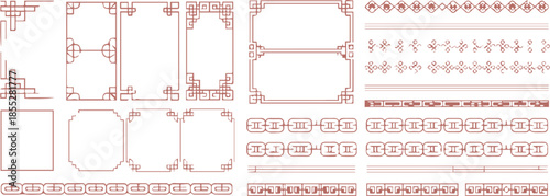 asian ornamental frame elements square rectangular corner patterns