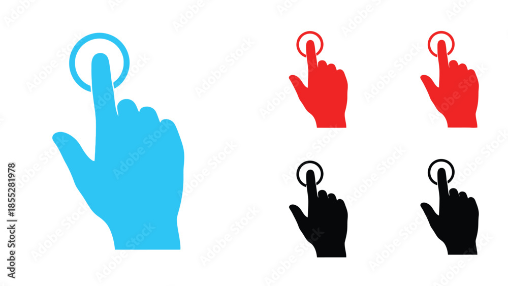 Obraz premium Pointing hand icons in various colors and silhouettes for user interface design