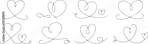 heart monoline symbols loops curls flourishes vector set