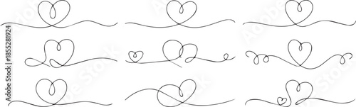 heart continuous line illustrations ten monoline heart outline icons