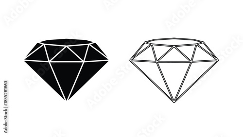 Two diamond outlines one filled black the other a wireframe design