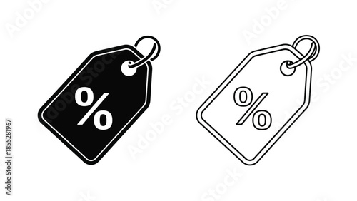 Two discount tag icons one filled and one outlined with percentage signs