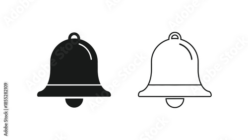 Two bell icons one filled and one outlined presented in black and white