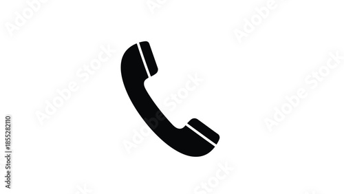 A simple black silhouette of a telephone handset on a white background