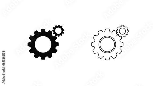 Black and outlined gear icons with smaller accompanying circular elements
