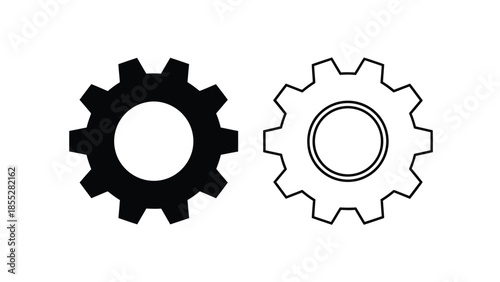 Two contrasting gears a black silhouette and a white outline design