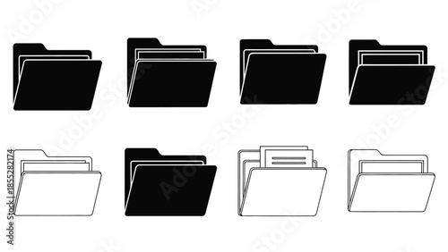 A collection of folder icons both black and white arranged in a grid