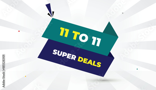 super deals 11 to 11 editable eps format web banner vector art illustration template design deep blue light green shapes yellow bold font white gray gradient abstract illustration sunshine business ba