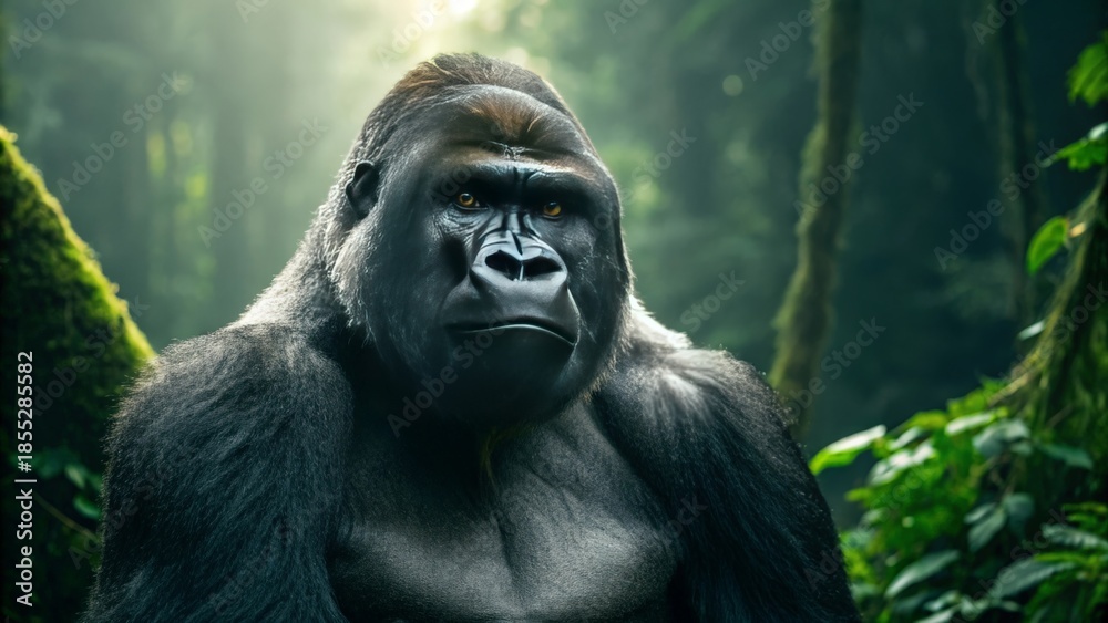 Obraz premium Powerful Silverback Gorilla in Lush Forest Habitat