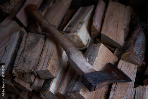 heavy axe on fire wood