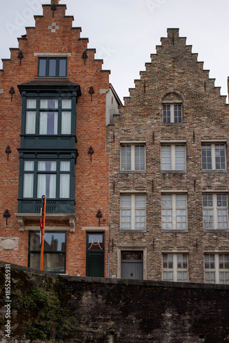 Bruges (Brugge), Belgium - October 17, 2022. Historical architecture on the streets of Bruges, Belgium. Cityscape of Bruges.