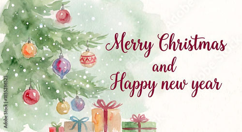 Christmas tree and snow wallpaper happy new year 2026, Merry Christmas greeting card