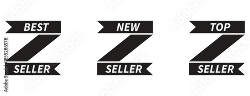 black ribbon labels for commercial use, best seller and new top seller badges