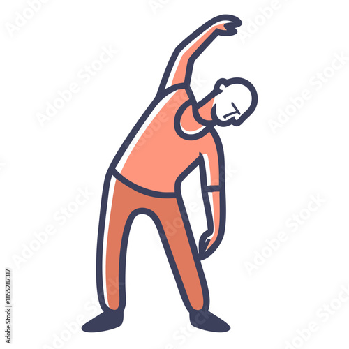 Elderly man doing stretching exercises, focusing on health and wellness with gentle movements to enhance flexibility. The elderly man engages in stretching routines to maintain physical activity.