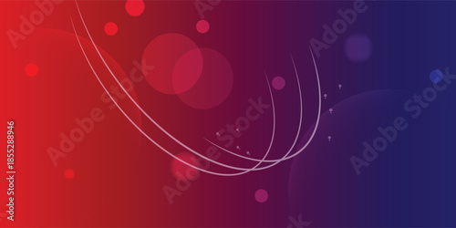 Abstract background with red to blue color gradient, featuring translucent floating circles and elegant curved swooping lines