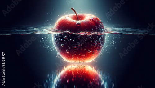 Red Apple in Water with Elegant Backlight Glow