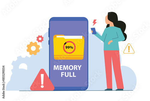 Full phone memory space. Cleaning mobile phone memory or storage. Folder full