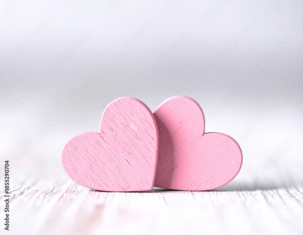 Obraz premium Valentines day background with two red hearts on wooden background 