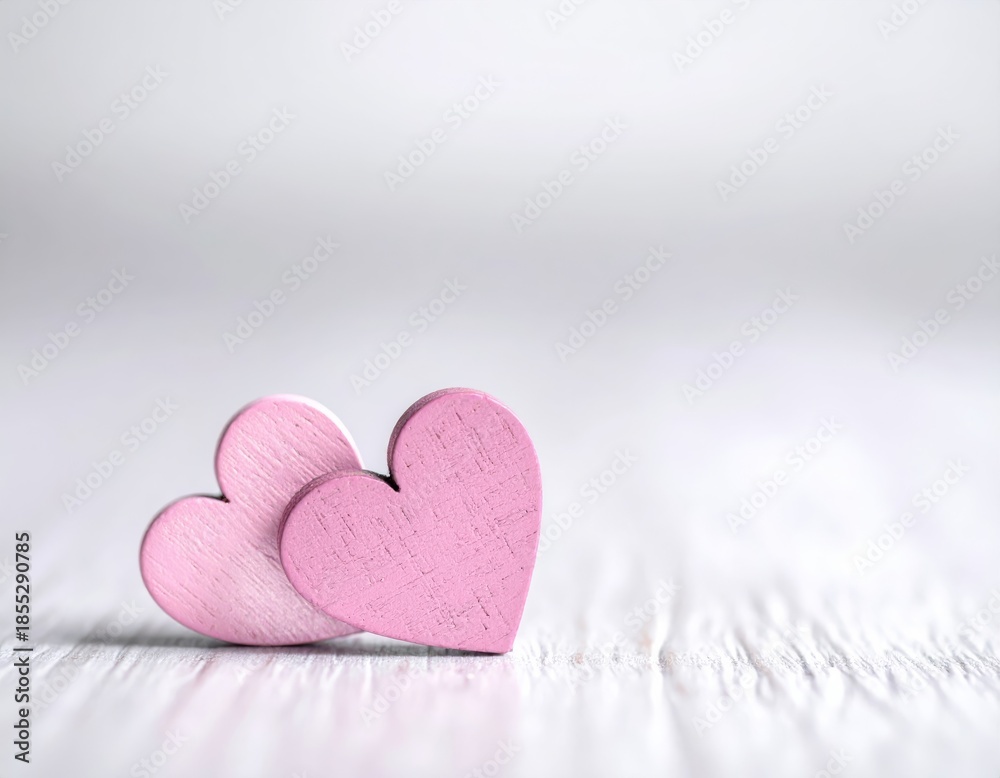 Obraz premium Valentines day background with two red hearts on wooden background 
