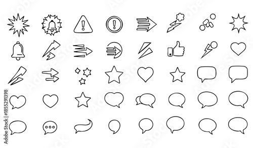 Comic boom cartoon effect line element set. Comic speech bubble pow, boom text, explosive splash smoke, wow cartoon vector icon. Hand drawn sketch doodle explosive element. Vector illustration.