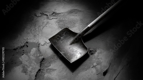 dirty shovel in the ground