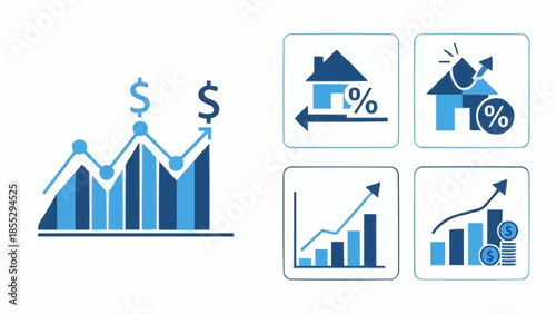 The graph shows a financial analysis with increasing charts and statistics on business growth and investment.