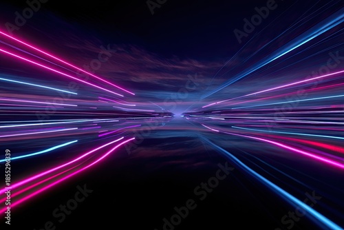 Abstract visualization with radiant pink and blue streaks against a dark, textured background