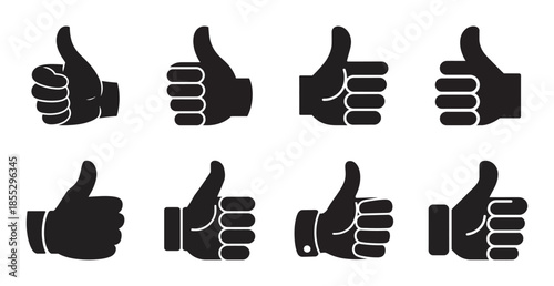 A collection of black silhouette thumbs up icons representing approval and positive feedback