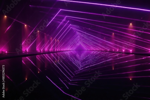 An endless corridor of neon lights, creating a futuristic, reflective, and vibrant spectacle