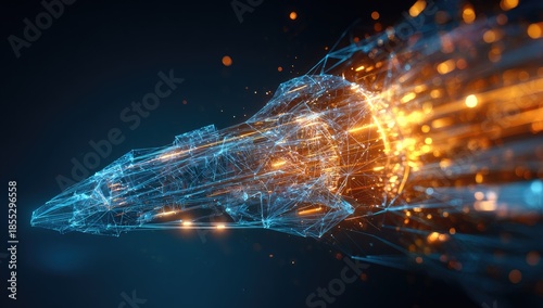 Dynamic digital representation of a futuristic projectile emitting energy and light