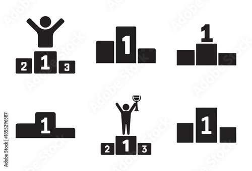 Collection of winner podium icons showing first place victory and achievement