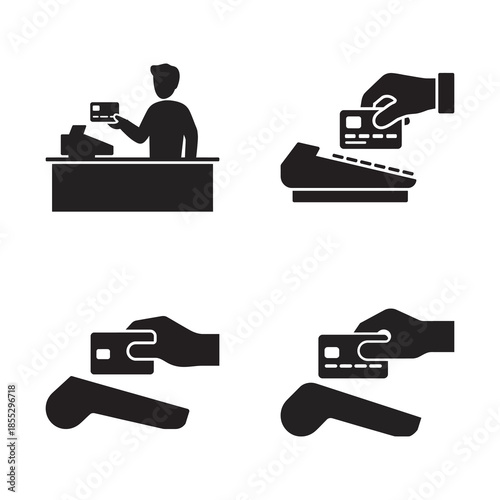 Set of credit card payment process icons for point of sale transactions