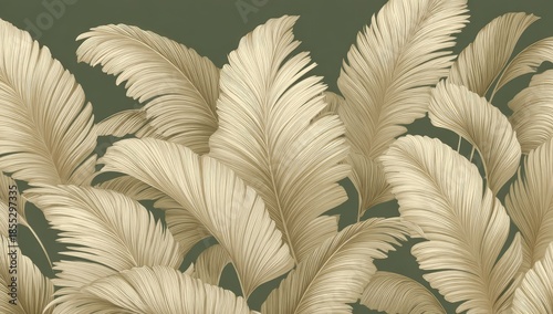 Elegant illustration featuring overlapping beige leaves against a dark green background