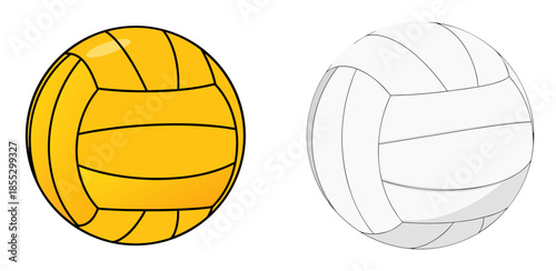 Yellow and white volleyballs in simple illustration style, transparent background, isolated, vector, set  