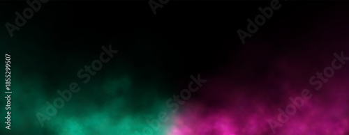 Abstract smoke, green and pink neon light. Vector illustration.