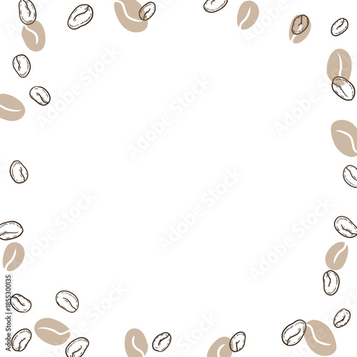 Coffee bean Hand drawn frame vector, sketch of coffee beans boarder frame on white background. Coffee drink package elements
