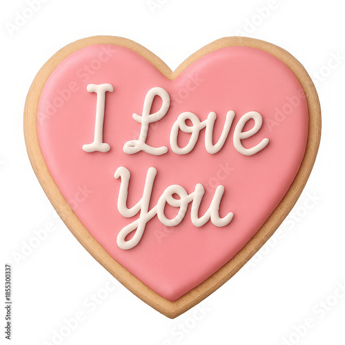 Heart shaped cookie with 'i love you' written on it isolated on transparent background