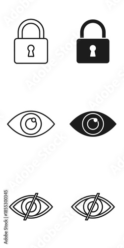 Lock and Eye Symbols in Black and White for Privacy and Security