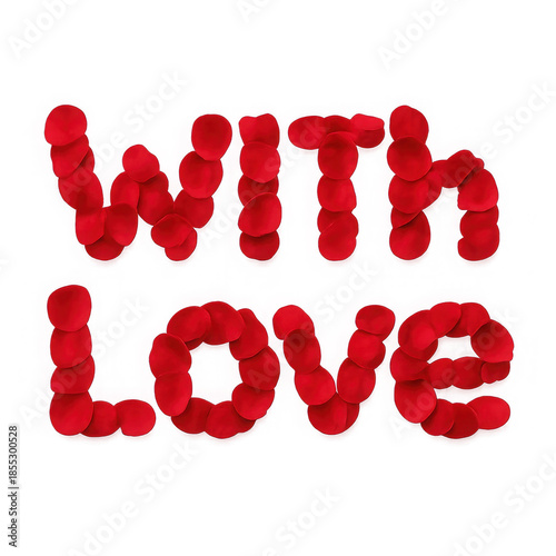 Red rose petals spelling out 