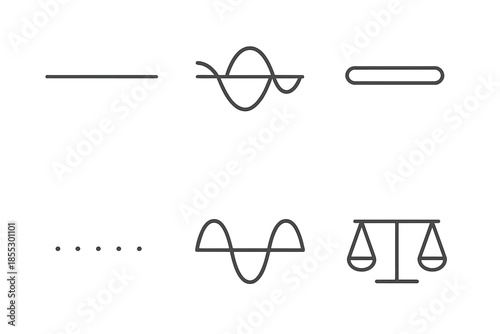 Stability Line Icons. Line vector icons of anti-wave stability concept: flat line, null oscillation, calm field, zero crest, still