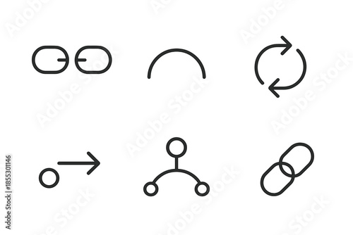 Inter-network Transfer Icons. Line vector icons of inter-network transfer: separate chains, bridging curve, exchange arrow, moving