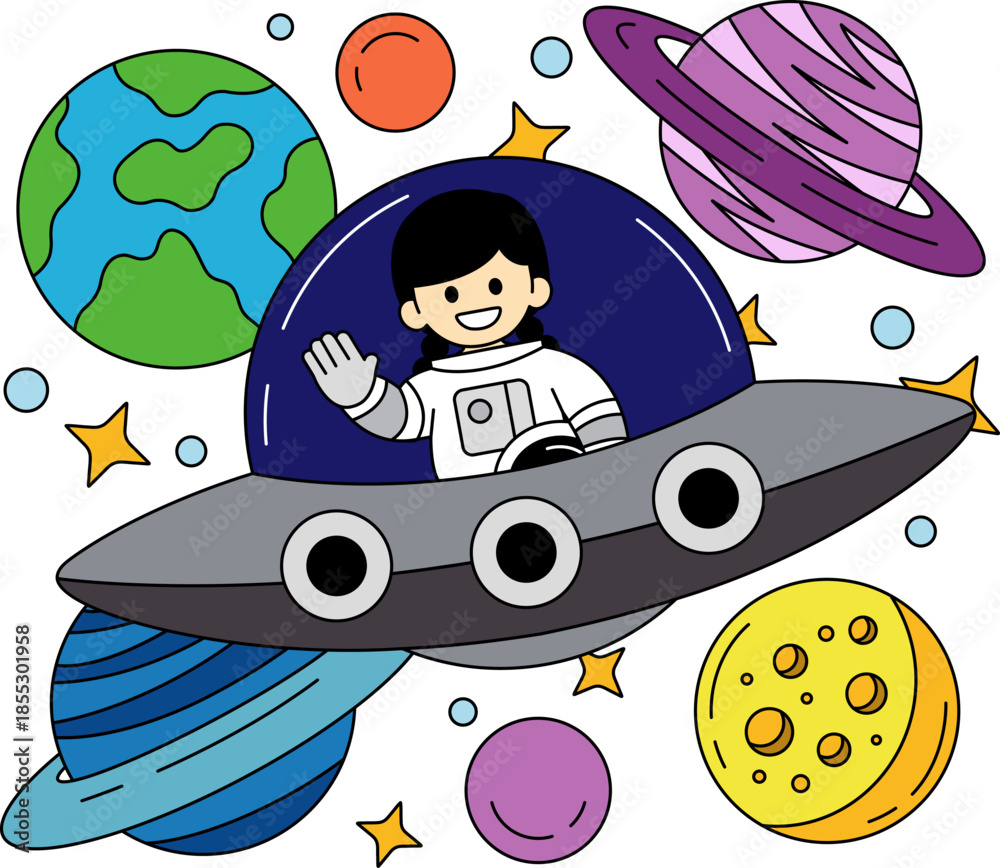Obraz premium A girl is in a spaceship flying through space