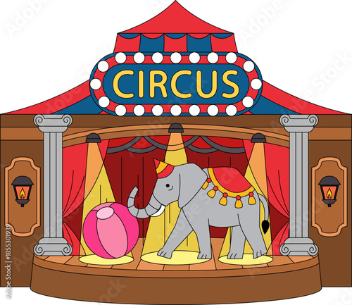 an elephant is in a circus tent