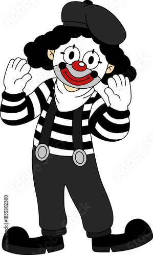 male mime artist is standing and smiling