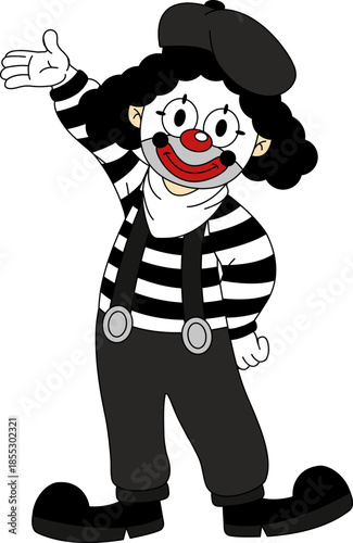 male mime artist is standing and smiling