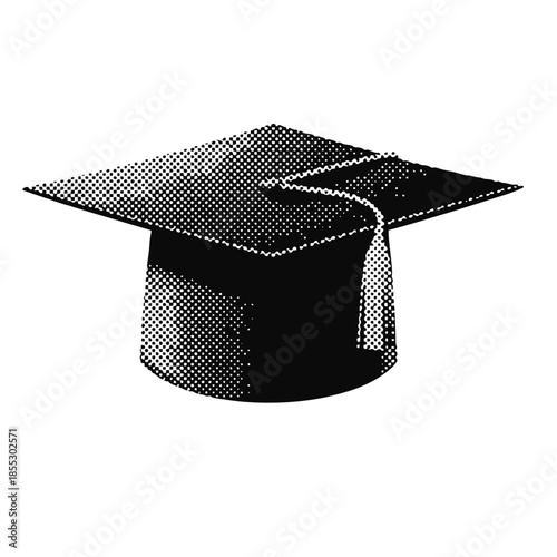 Graduation mortar board cap halftone grunge vector design element