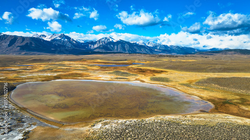 Photos Aerial Shallow Lake Owens Valley Snow Capped Mountains Eastern Sierra California