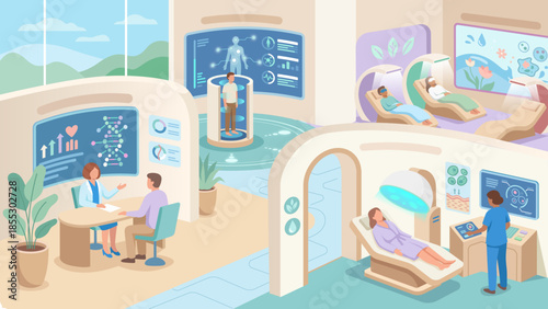 Anti-Aging Clinic Flat Color Vector Illustration – Modern Longevity Healthcare